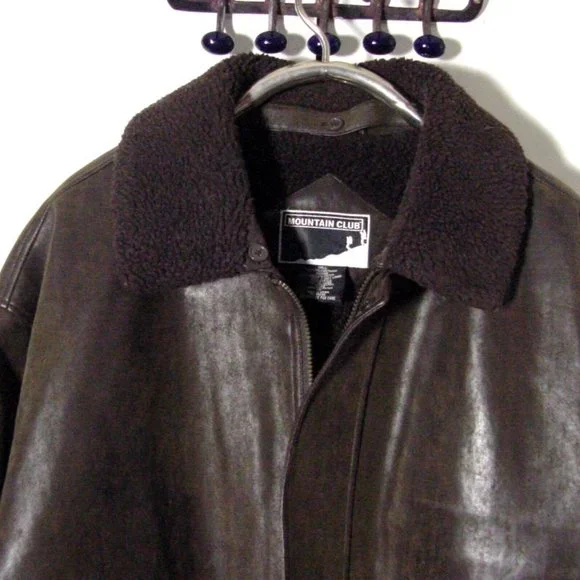Vtg Mountain Man Brown Faux Leather Bomber Jacket Sz XL